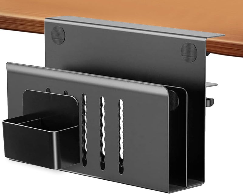osseph 2 Tier Desk side storage, Desk Laptop Holder with Magnetic Pen Holder, No Drill Hanging Table Organizer for Office and Home Fits Flat Edge 0.3" to 2.3" - Image 1